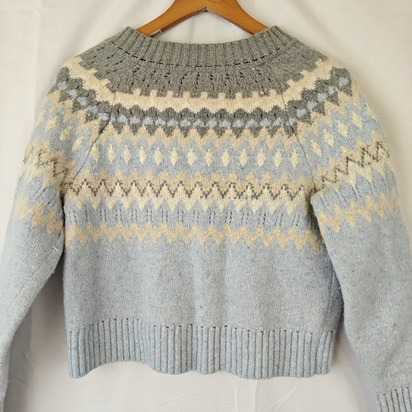 La Vie Rebecca Taylor Fairisle Button Up Cartigan Blue Sweater Wool Blend M - Picture 12 of 15